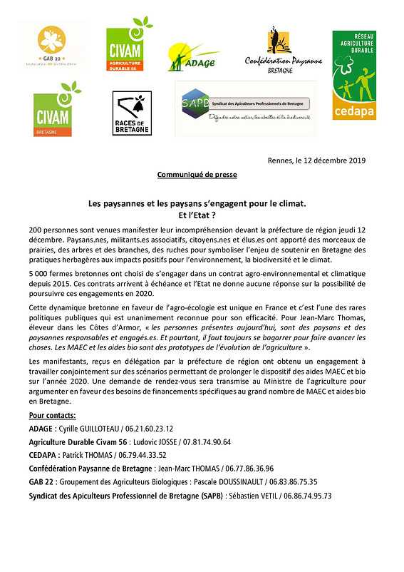 <div>MOBILISATION DU JEUDI 12 DECEMBRE A RENNES<br></div><div>100 Paysan.ne.s costarmoricains se sont mobilisés pour défendre les mesures agri-environnementales et climatiques et les aides bio !<br></div> <div>MOBILISATION DU JEUDI 12 DECEMBRE A RENNES<br></div><div>100 Paysan.ne.s costarmoricains se sont mobilisés pour défendre les mesures agri-environnementales et climatiques et les aides bio !<br></div>